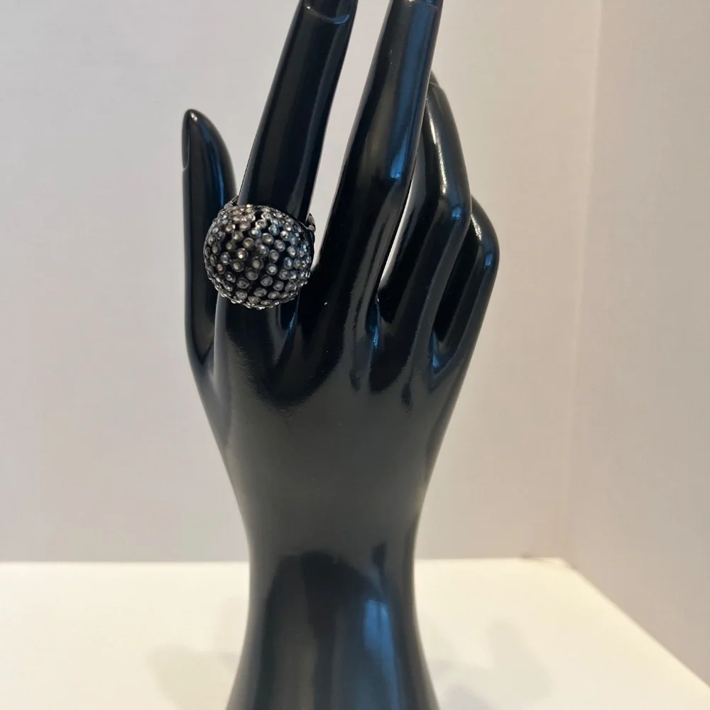Large Black‎ Crystal Studded Dome Stretch Statement Ring BEAUTIFUL!